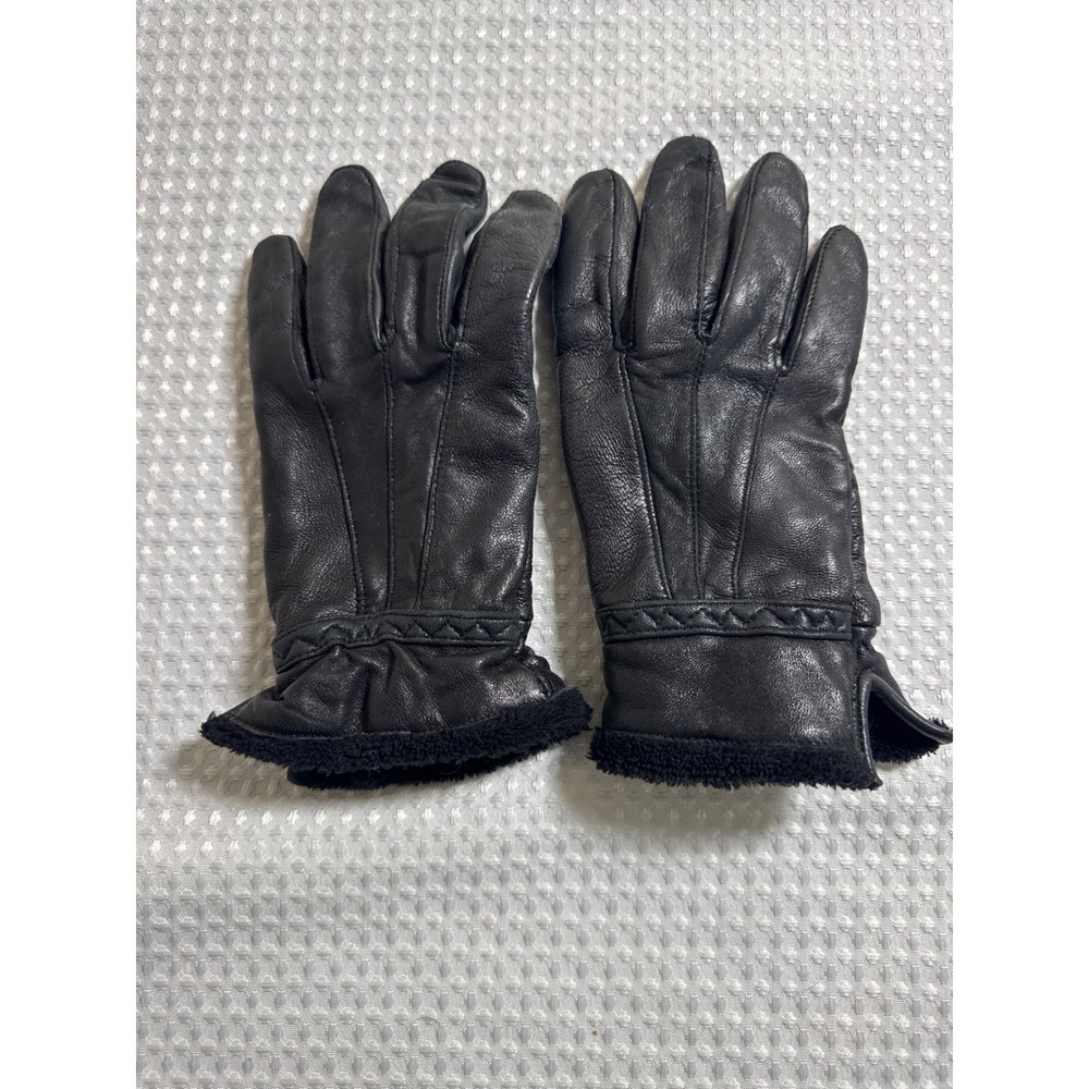Leather Gloves Women Large Black Excellent Faux Fur Lined Winter Cold